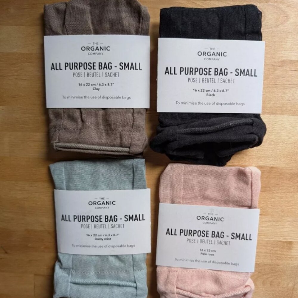 NWT The Organic Company - All Purpose Drawstring Small Bag - Org Cotton - 4-Pack